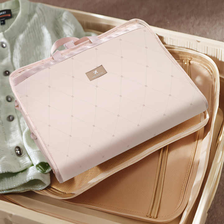 Light Pink Travel Storage Organizer Bag - Multi-Compartment Lightweight Foldable Luggage Organizer for Clothes, Underwear, and Accessories - Portable