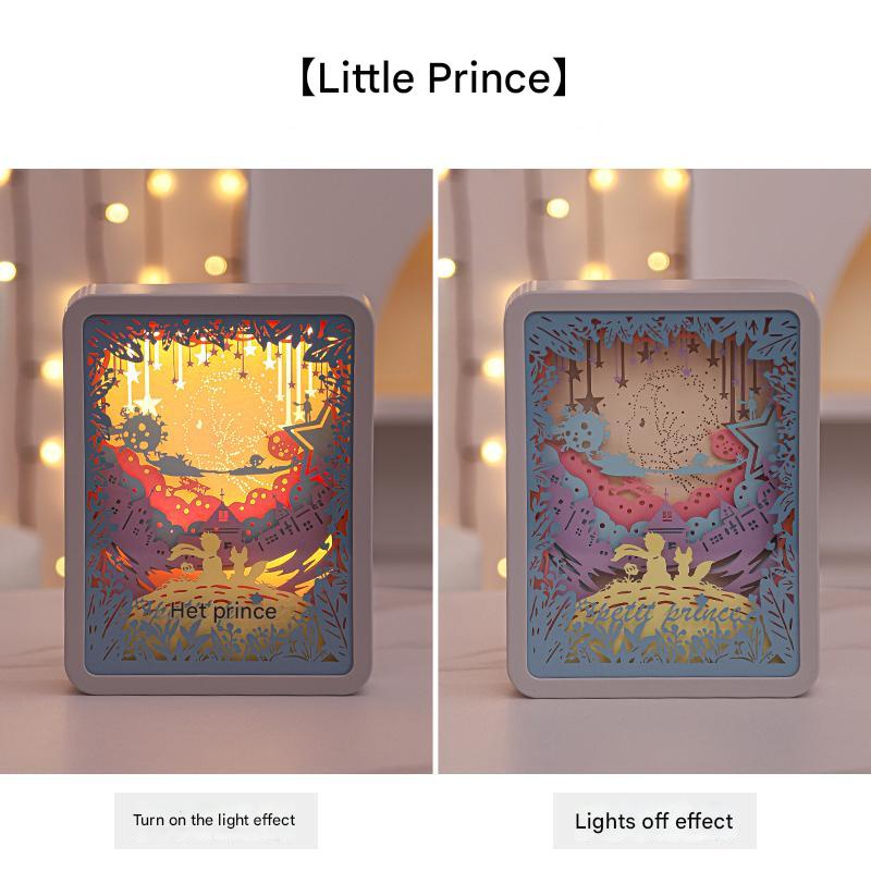 The Little Prince 3D Paper Carving Night Light - USB Or Battery Powered Decorative Bedside Lamp | Atmosphere Lamp for Bedroom | Creative Starry Night
