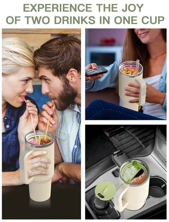 Green 40oz Silicone Dual-Chamber Cup Separator ??Food-Grade Drink Divider, Cold Drink Mug with Separate Compartments, BPA-Free Silicone Liner for