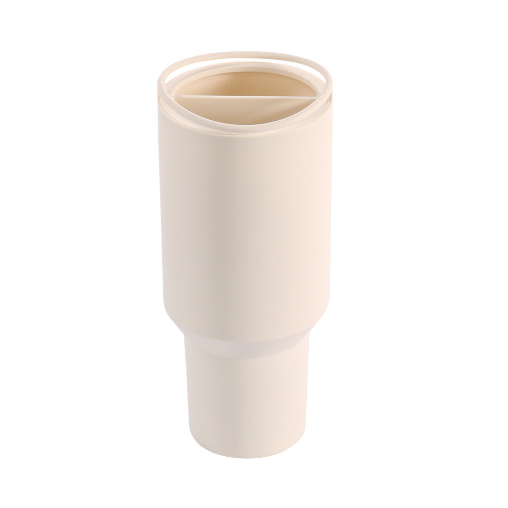 Beige 40oz Silicone Dual-Chamber Cup Separator - Food-Grade Drink Divider, Cold Drink Mug with Separate Compartments, BPA-Free Silicone Liner for