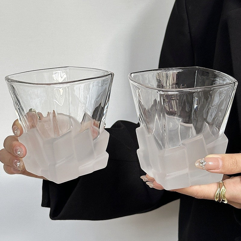 4 Pcs Frosted Ice Cube Glass ??Creative Whiskey Glass, Premium Textured Tumbler, 300ml Capacity for Home Bars