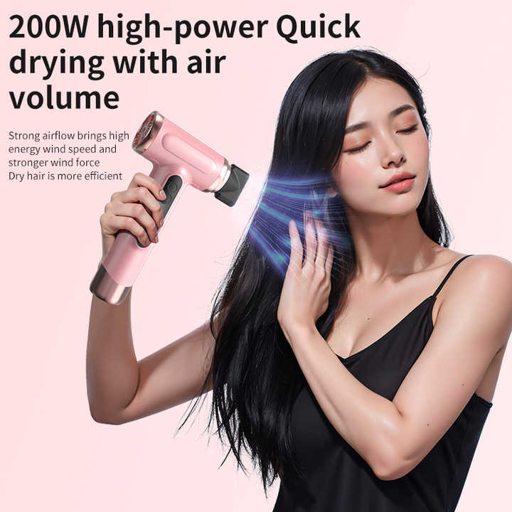 Pink wireless Hair Dryer with Cold & Hot Air, Portable Large-Capacity Rechargeable Ionic Dryer, Fast-Drying, Lightweight and Compact for Home and