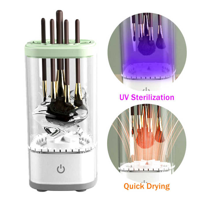 White Electric Makeup Brush Cleaner and Dryer USB Automatic Household Cleaning Device with UV Sterilization and Fast Drying Function