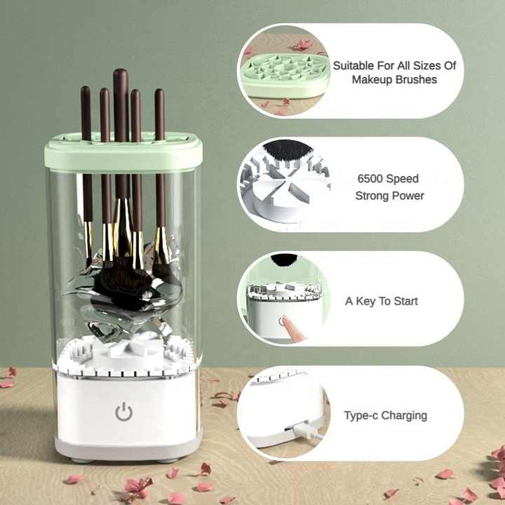 White Electric Makeup Brush Cleaner and Dryer USB Automatic Household Cleaning Device with UV Sterilization and Fast Drying Function