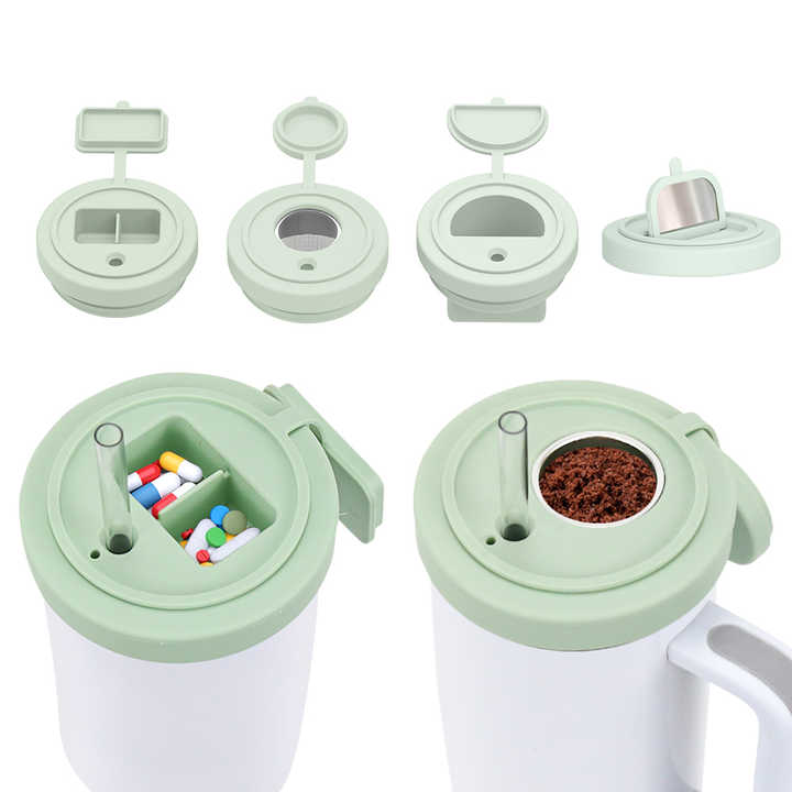 Green 40oz Silicone Replacement Coffee and Pill Mug Lid - BPA-Free, Leak-Proof, Dishwasher Safe