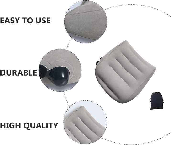 Grey Portable Press-to-Inflate Travel Lumbar Cushion ??Lightweight, Supportive Backrest for Flights, Trains, and Office Use