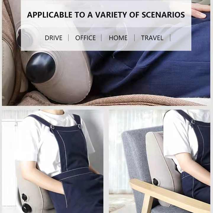 Grey Portable Press-to-Inflate Travel Lumbar Cushion ??Lightweight, Supportive Backrest for Flights, Trains, and Office Use