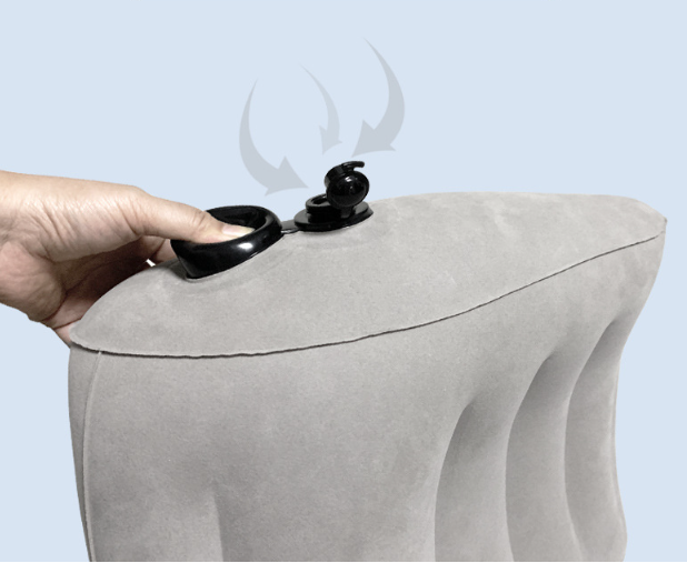 Grey Portable Press-to-Inflate Travel Lumbar Cushion ??Lightweight, Supportive Backrest for Flights, Trains, and Office Use