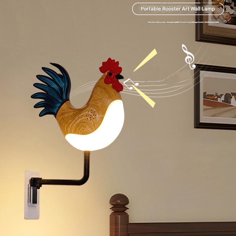 Grey USB Rechargeable Rooster Wall Lamp with Sound, Aromatherapy, and Decorative Design ??Creative Nightlight for Bedroom and Corridor