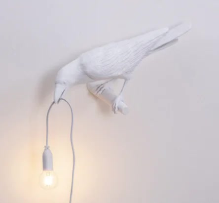 White Bird Right Wall Lamp Nordic Resin Bird Wall Lamp - Creative Animal Bedside Decorative USB Night Light, Stylish Bird Perched Lamp for Bedroom and