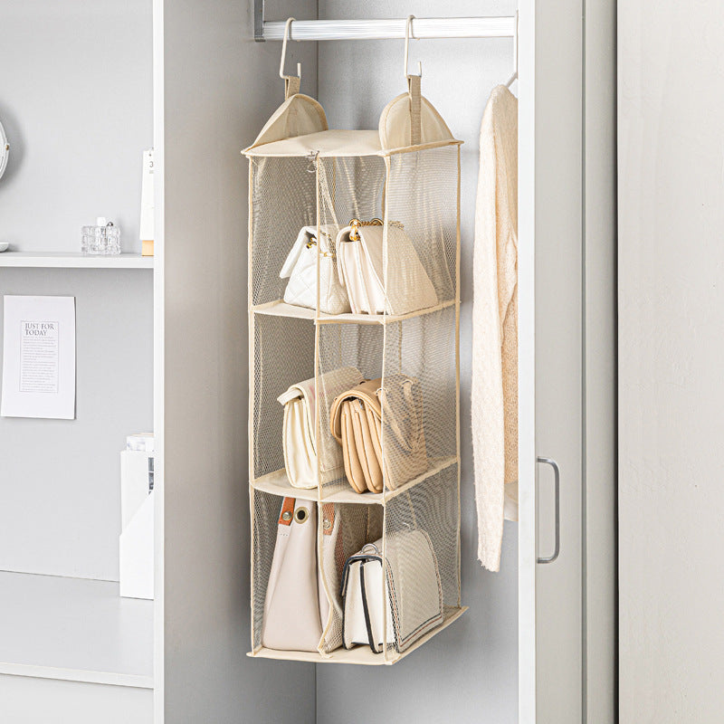 Grey Hanging Dustproof Storage Bag - Multi-Layer Organizer for Bags, Clothes & Accessories, 3-Tier N