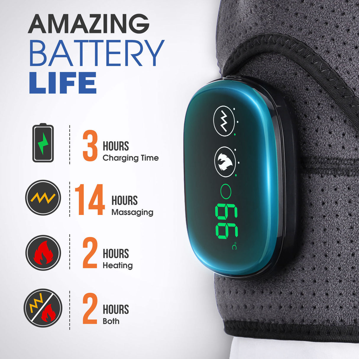 Black Rechargeable Heated Shoulder Massager with LED Display - Adjustable Compression Wrap for Pain