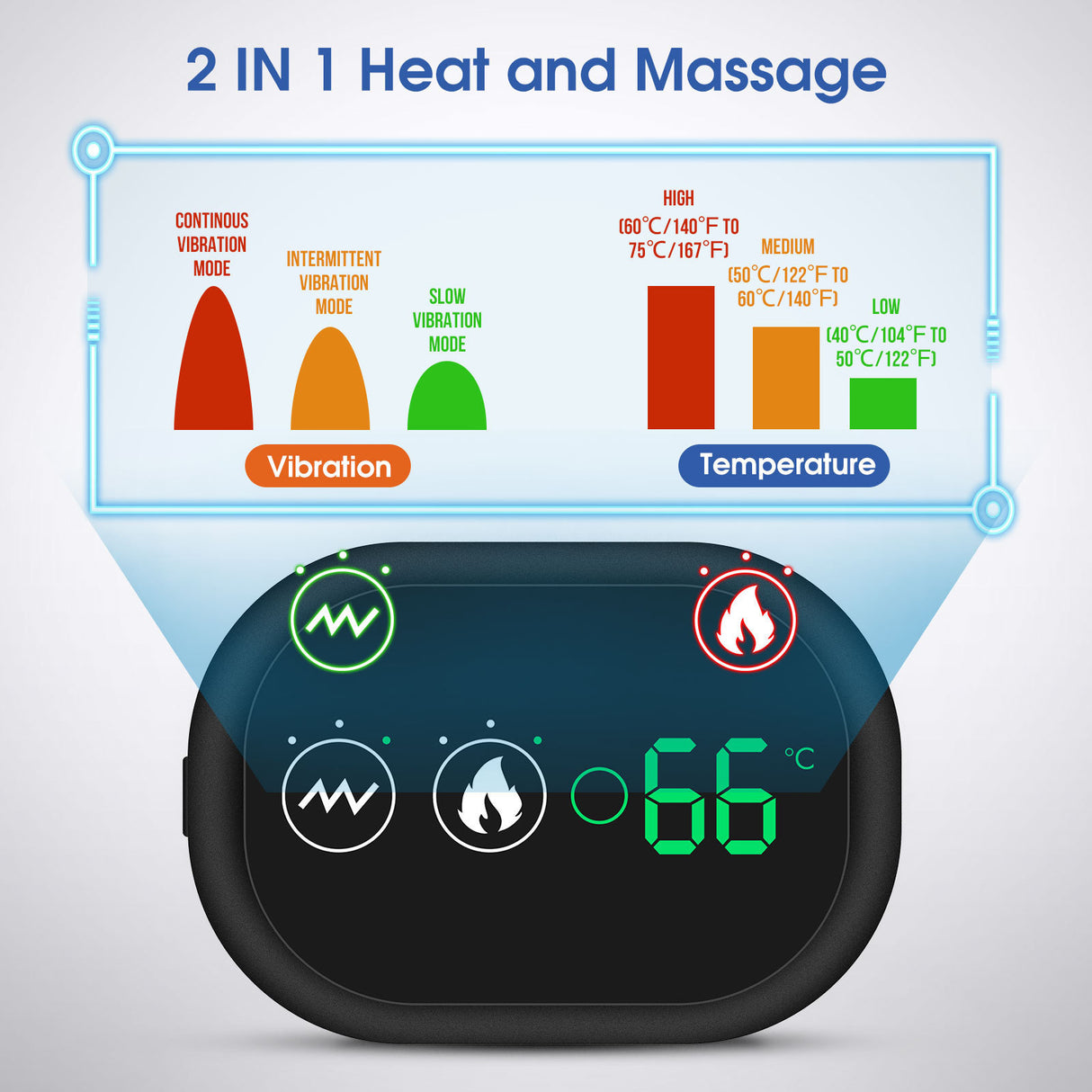Black Rechargeable Heated Shoulder Massager with LED Display - Adjustable Compression Wrap for Pain