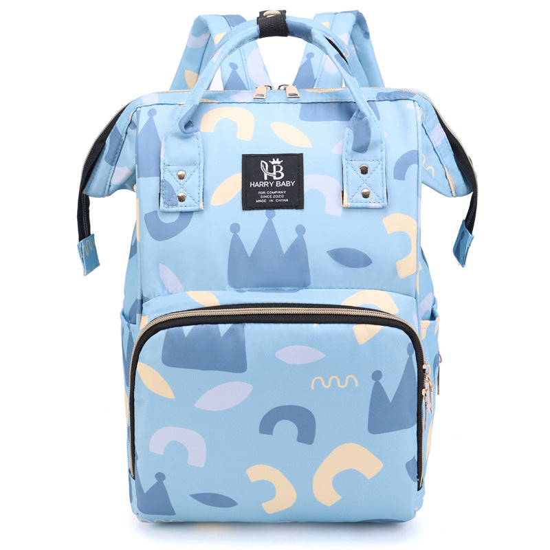 Large Capacity Multi-Functional Baby Diaper Backpack - Stylish and Travel-Friendly Mummy Bag Crown Blue