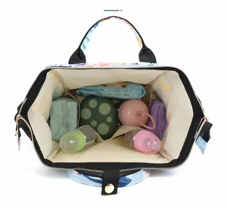 Large Capacity Multi-Functional Baby Diaper Backpack - Stylish and Travel-Friendly Mummy Bag floral Blue