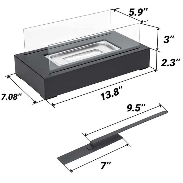 Not removable Portable Tabletop Bioethanol Fireplace - White Rectangular Design with Glass Shields
