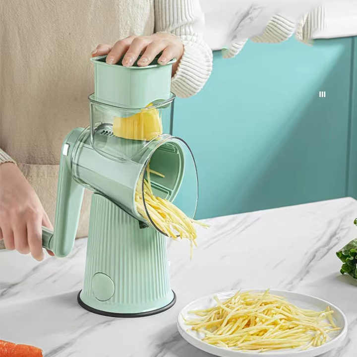 Green Multifunctional Manual Rotary Vegetable Slicer with 10 Blades ??Safe and Easy-to-Use