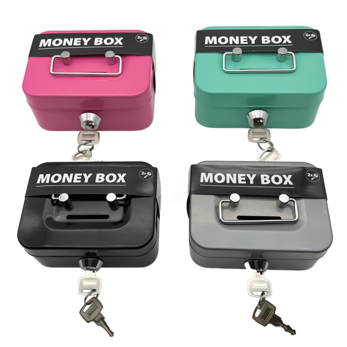 2PCS/Gray Mini Lockable Cash Box with Handle - Secure Money Storage Box