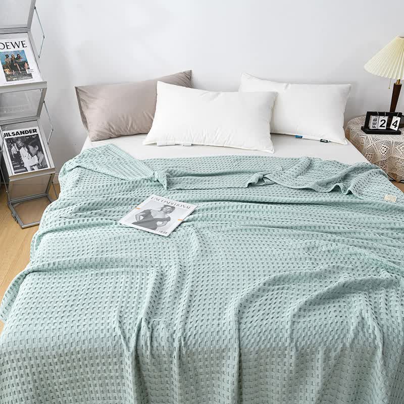 Cotton Waffle Blanket - Air Conditioning Blanket/Throw/Summer Quilt, 200*230cm,Light Green