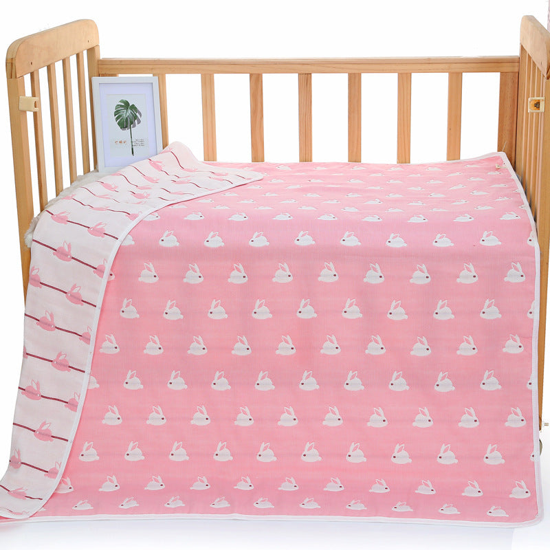 Pink Bunny, 6-Layer Muslin Baby Blanket - Soft Cotton Bedding for Infants and Toddlers, 110x110 cm,