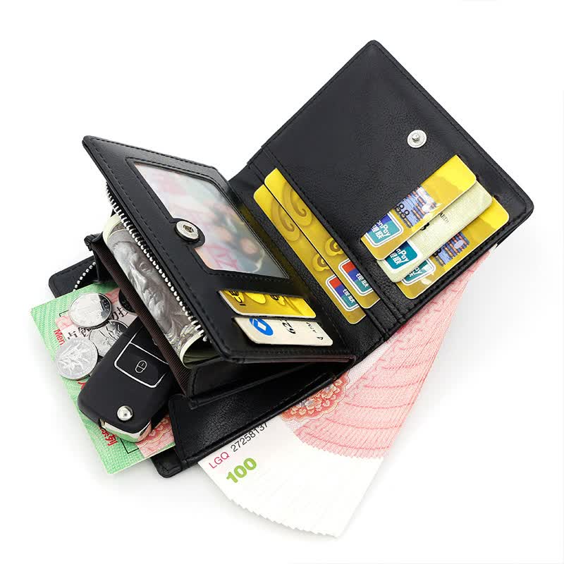 Dark Brown Men's RFID Blocking Leather Wallet - Slim and Compact Design