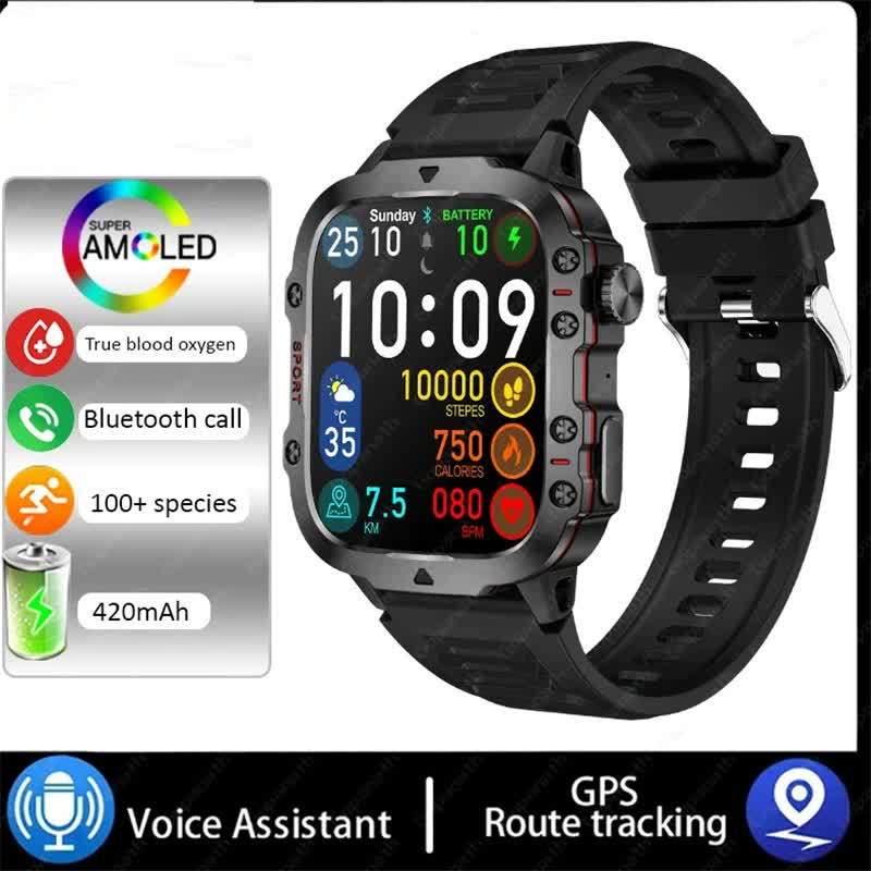 Beige Rugged Smart Fitness Watch - Waterproof, Multi-Sport Modes, and Health Tracking