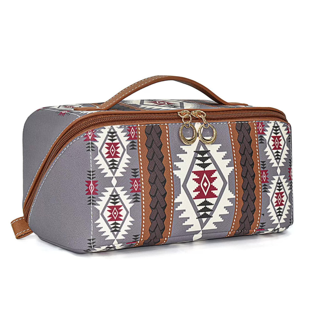 Purple Boho Travel Cosmetic Bag - Large Waterproof Makeup Organizer with Handle
