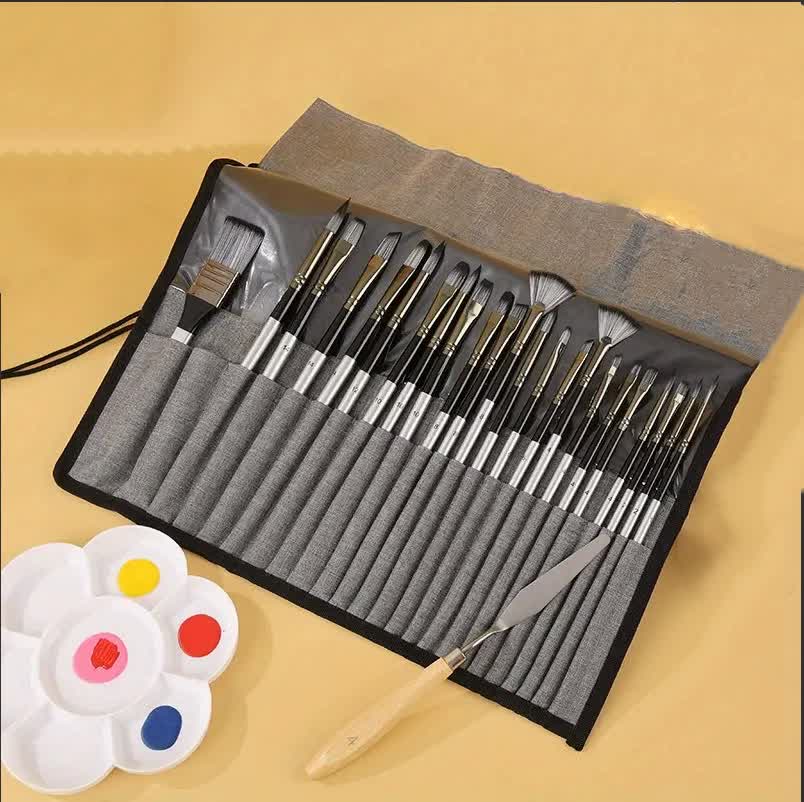 Professional Artist Brush Set with Portable Roll-Up Canvas Case - 36 x 26 cm