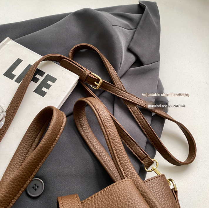 Coffee Brown Elegant Leather Shoulder Bag - Compact Handbag with Adjustable Strap