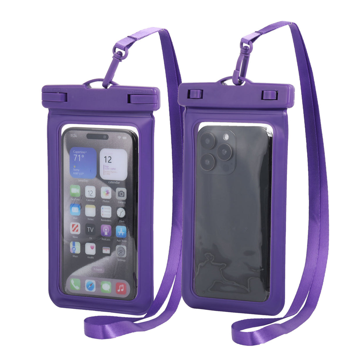 Purple Four Pieces Per Set Waterproof Phone Pouch with Clear Touchscreen Window and Lanyard