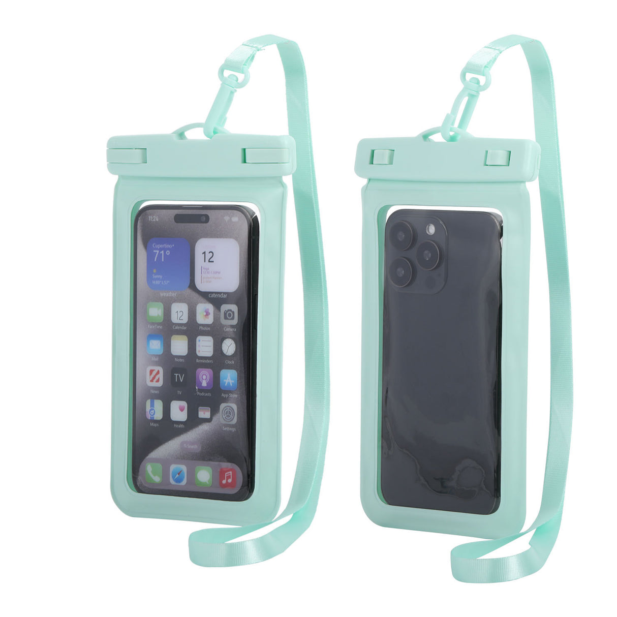 Light Blue Four Pieces Per Set Waterproof Phone Pouch with Clear Touchscreen Window and Lanyard