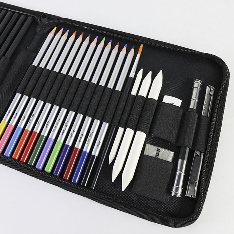 Blue 40-Piece Drawing Pencil Set, Professional Art Kit in Convenient Storage Case