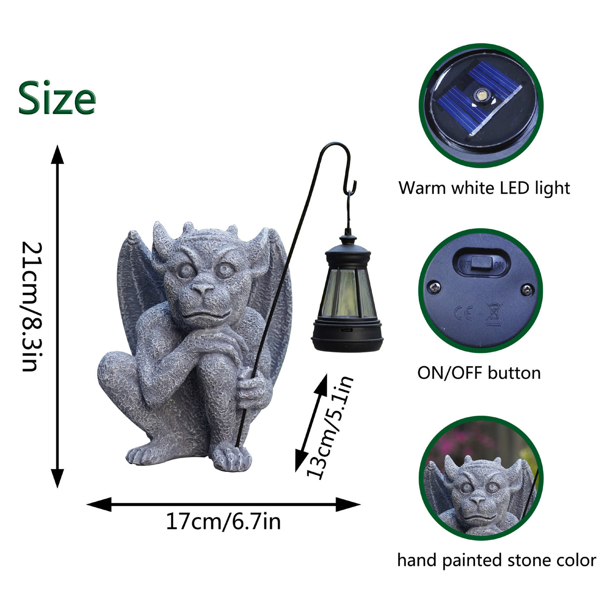 Solar-Powered Gargoyle Statue with LED Lantern ??Gothic Outdoor Halloween Garden Decor