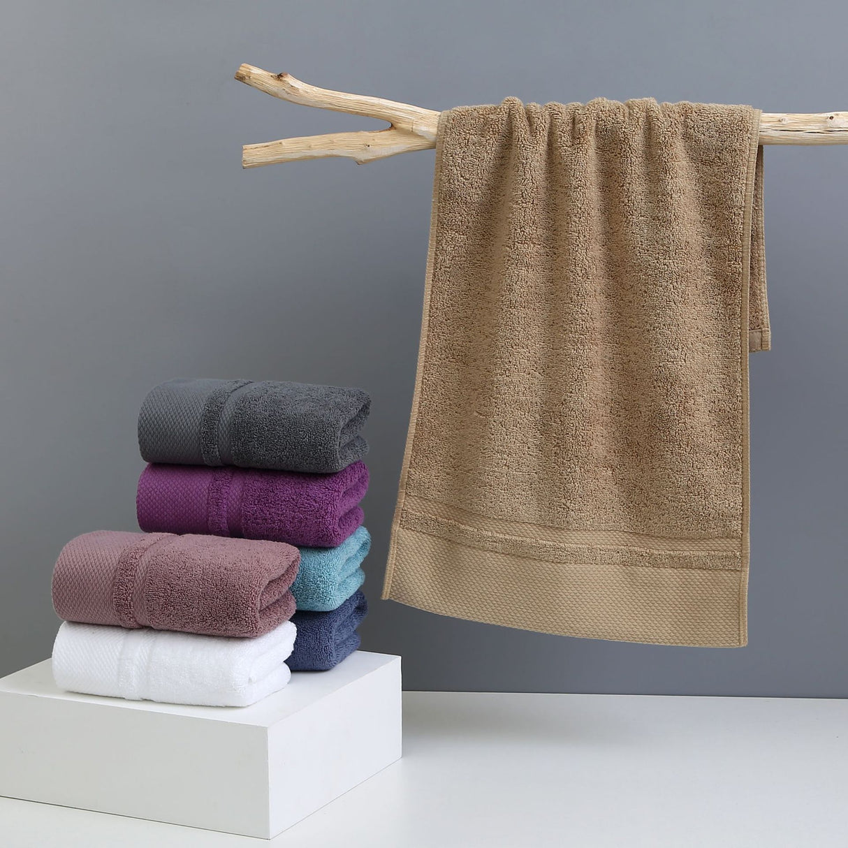 Khaki Luxury 100% Cotton Face Towel Set - 3-Piece Thick & Absorbent Towels