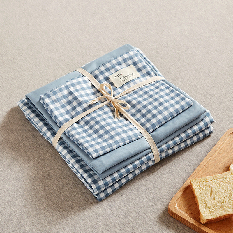 Blue 4-Piece Cotton Bedding Set - Fits 1.5m/1.8m Beds (Duvet Cover 200x230cm, Bed Sheet 230x250cm)