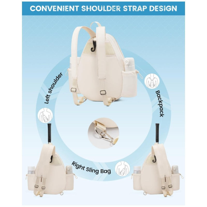 Beige Lightweight Waterproof Tennis Racket Backpack - Multifunction Sling and Backpack for Men and Women(The water cup racket is a shooting prop and