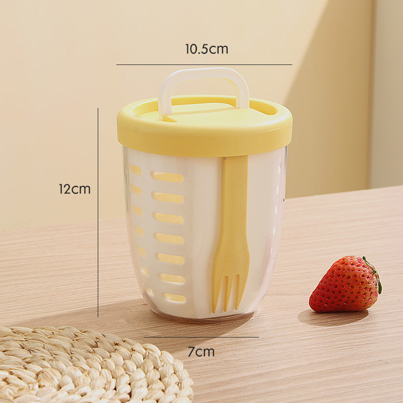 2 Pcs Yellow Portable Leakproof Fruit and Salad Storage Box with Draining Function, Sealed Fresh-Keeping Bento Lunch Box with Fork, AS+PP+Silicone