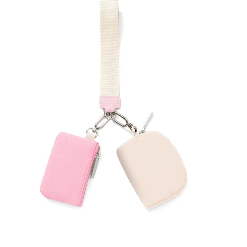 Pink And Beige Portable Ladies Wrist Bag - Mini Wallet for Cards, Coins, and Keys, Lightweight and Stylish Organizer, Perfect for Daily Use