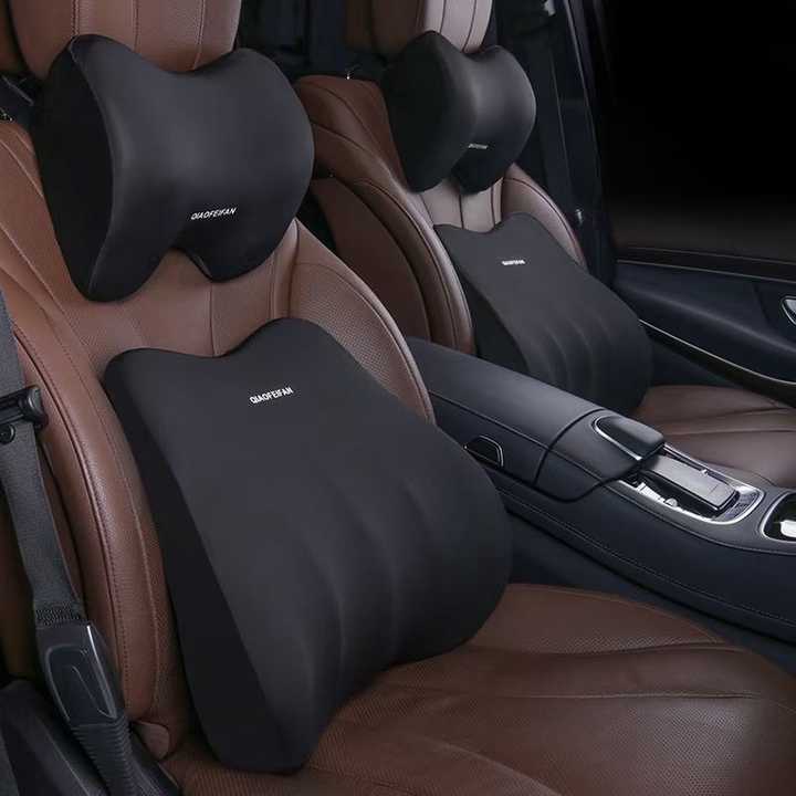 Black Memory Foam Car Seat Neck and Lumbar Support Set ??Ergonomic Cushion for Office, Home, and Driving