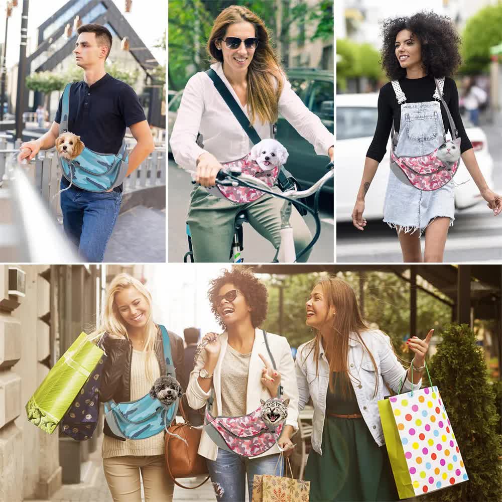 Size L Yellow Dog Pattern Lightweight Single Shoulder Pet Sling Bag - Stylish Durable Oxford Fabric Carrier