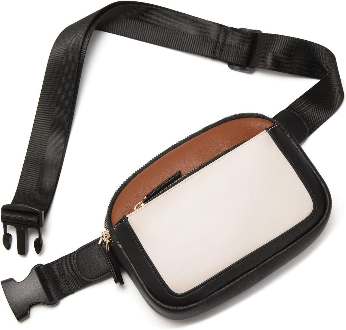 White And Black Color Matching Adjustable Waterproof PU Leather Waist Bag - Stylish Crossbody Belt Bag for Men & Women