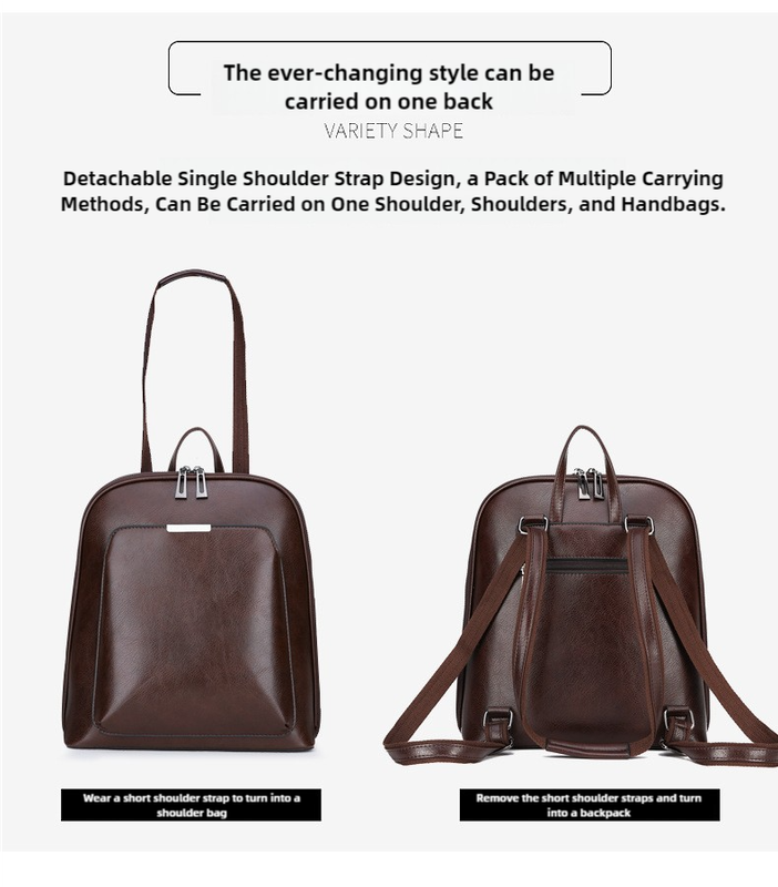 Brown Stylish Women's PU Leather Backpack - Spacious, Anti-Theft, Multi-Pocket Travel Bag for School or Work