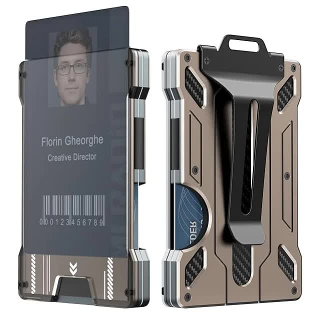 1 Pcs Gold Premium RFID Blocking Aluminum Alloy ID Badge Holder with Transparent Card Slot & Money C