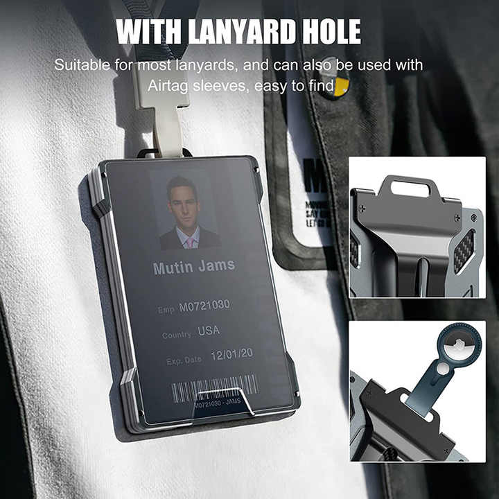 1 Pcs Gold Premium RFID Blocking Aluminum Alloy ID Badge Holder with Transparent Card Slot & Money C