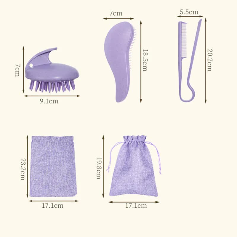 2 Pcs Pink Eco-Friendly Wheat Straw Hair Care Set - Massage Brush, Detangling Comb, and V-shaped Comb for All Hair Types