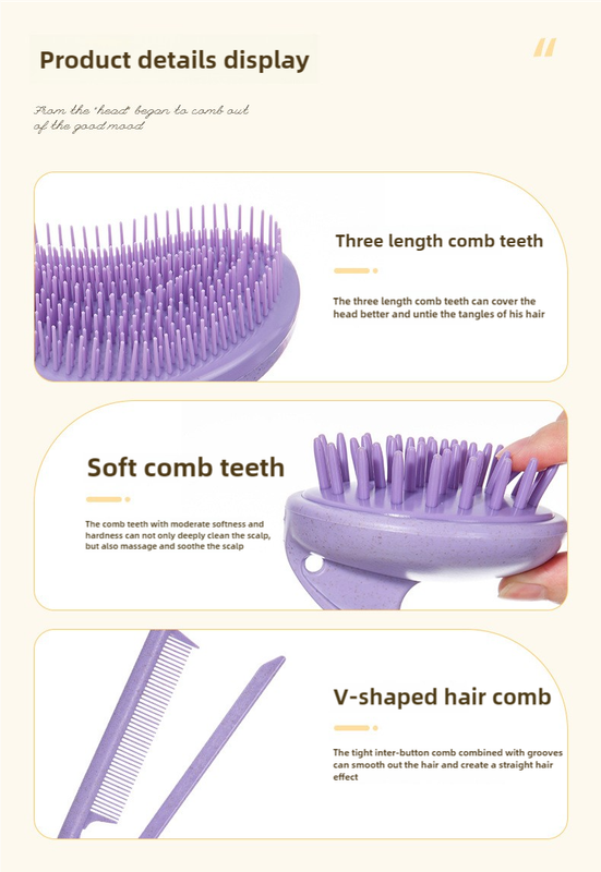 2 Pcs Light Brown Eco-Friendly Wheat Straw Hair Care Set - Massage Brush, Detangling Comb, and V-shaped Comb for All Hair Types