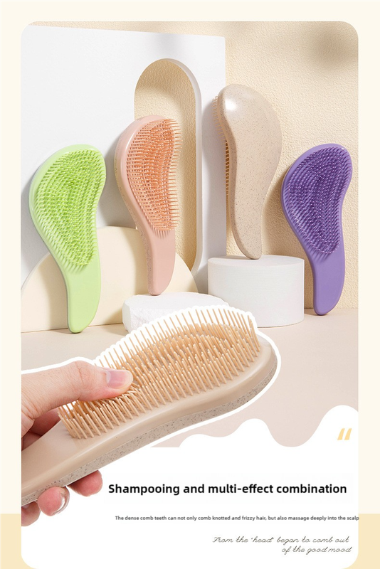 2 Pcs Light Brown Eco-Friendly Wheat Straw Hair Care Set - Massage Brush, Detangling Comb, and V-shaped Comb for All Hair Types