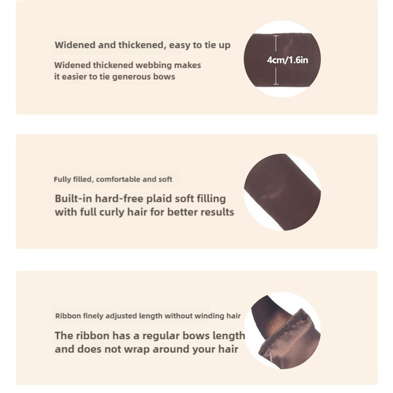 Brown 3 Sticks No-Heat Hair Curling Ribbon Kit - Silk Ribbon Curling Wand for Sleep-in Styling