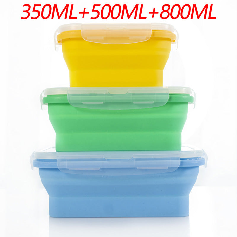 3-piece Set (Yellow + Green + Blue) Collapsible Silicone Food Storage Containers Set ??350ML, 500ML, 800ML | BPA-Free, Microwave, Dishwasher & Freezer Safe | Foldable & Portable Bento Boxes for Travel & Outdoor