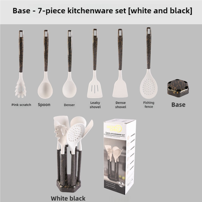 White And Black Set High-Temperature Resistant 7-Piece Silicone Kitchen Utensils Set ??Non-Stick Cooking Tools, Food-Grade Silicone, Heat-Resistant Spatulas, and Spoons for Non-Stick Pans